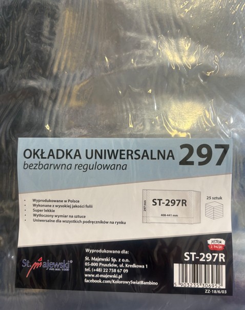 Okładka A4 uniwersalna regulowana bezbarwna ST-297R (25szt) 306952 Majewski